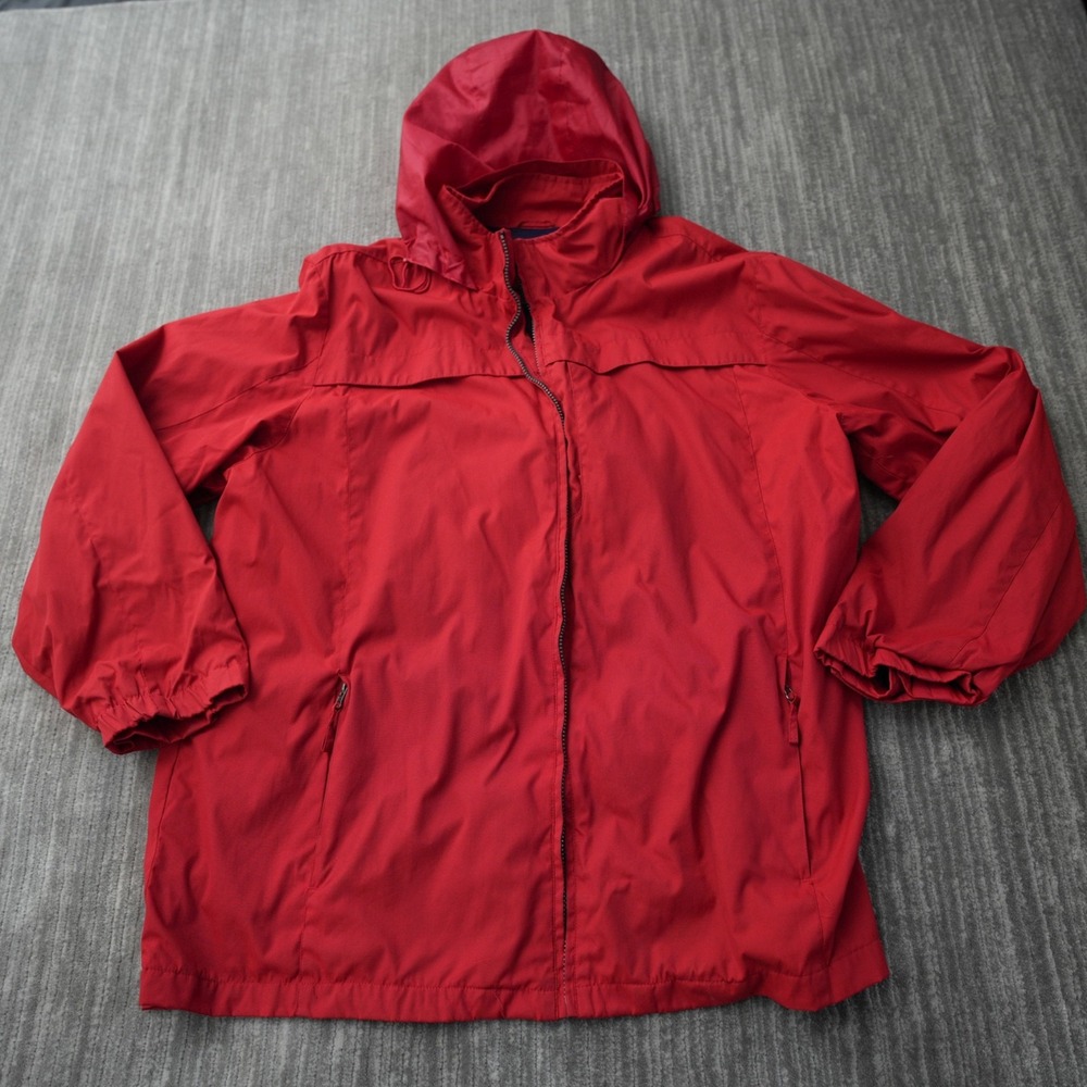 GH Bass Jacket Men Full ZIp Broken Hoodie Windbreaker Red Pockets Nylon 2XL